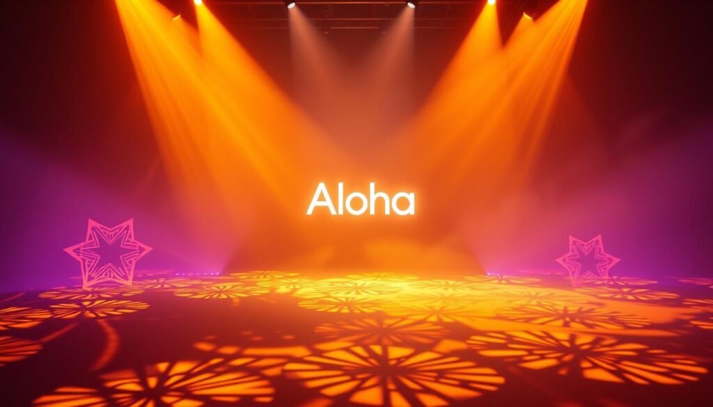 A vibrant, innovative lighting display showcasing the Aloha brand's creative vision. In the foreground, a captivating array of geometric shapes and patterns dance with a warm, radiant glow, casting intricate shadows that create a sense of depth and dynamism. The middle ground features a sleek, minimalist Aloha logo, illuminated with a cutting-edge lighting technique that makes it appear to float weightlessly. The background is a soft, hazy gradient, allowing the lighting to take center stage and command attention. The overall composition radiates a modern, forward-thinking atmosphere, exemplifying the power of innovative lighting technology in captivating advertising and branding. A vibrant, innovative lighting display showcasing the Aloha brand's creative vision. In the foreground, a captivating array of geometric shapes and patterns dance with a warm, radiant glow, casting intricate shadows that create a sense of depth and dynamism. The middle ground features a sleek, minimalist Aloha logo, illuminated with a cutting-edge lighting technique that makes it appear to float weightlessly. The background is a soft, hazy gradient, allowing the lighting to take center stage and command attention. The overall composition radiates a modern, forward-thinking atmosphere, exemplifying the power of innovative lighting technology in captivating advertising and branding.