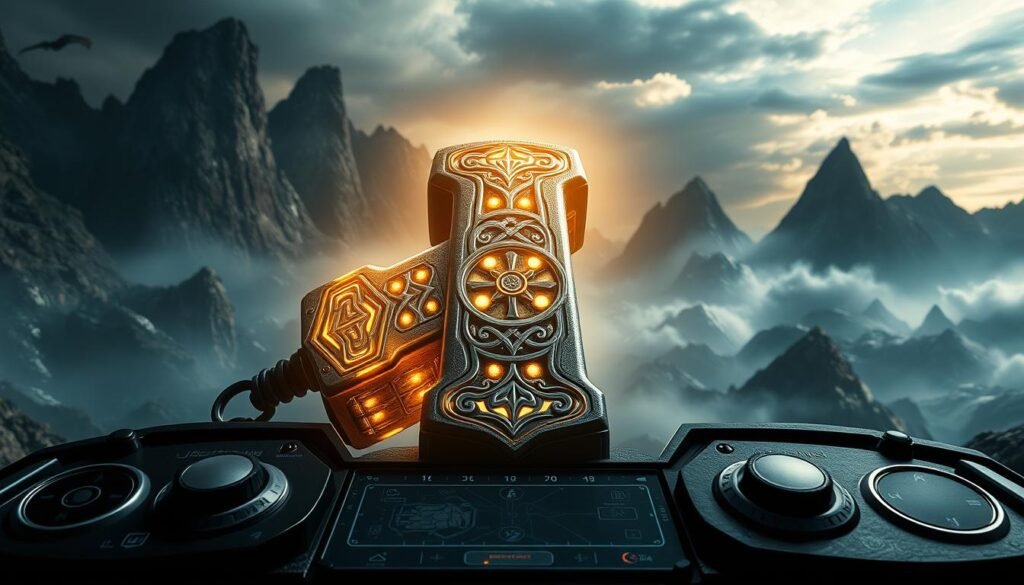 A magical hammer wielded by the mighty Thor, the UTown Mjolnir lies in the center of the frame, glowing with ethereal power. Its intricate Nordic designs and runic inscriptions shimmer under the dramatic lighting, hinting at its extraordinary abilities. In the foreground, detailed controls and interface elements surround the hammer, inviting the viewer to explore its unique gameplay features. The background depicts a sweeping landscape of towering mountains and swirling storm clouds, setting the stage for the epic battles and adventures that await. The overall mood is one of awe and anticipation, capturing the essence of the "雷神之鎚試玩功能" experience. A magical hammer wielded by the mighty Thor, the UTown Mjolnir lies in the center of the frame, glowing with ethereal power. Its intricate Nordic designs and runic inscriptions shimmer under the dramatic lighting, hinting at its extraordinary abilities. In the foreground, detailed controls and interface elements surround the hammer, inviting the viewer to explore its unique gameplay features. The background depicts a sweeping landscape of towering mountains and swirling storm clouds, setting the stage for the epic battles and adventures that await. The overall mood is one of awe and anticipation, capturing the essence of the "雷神之鎚試玩功能" experience.