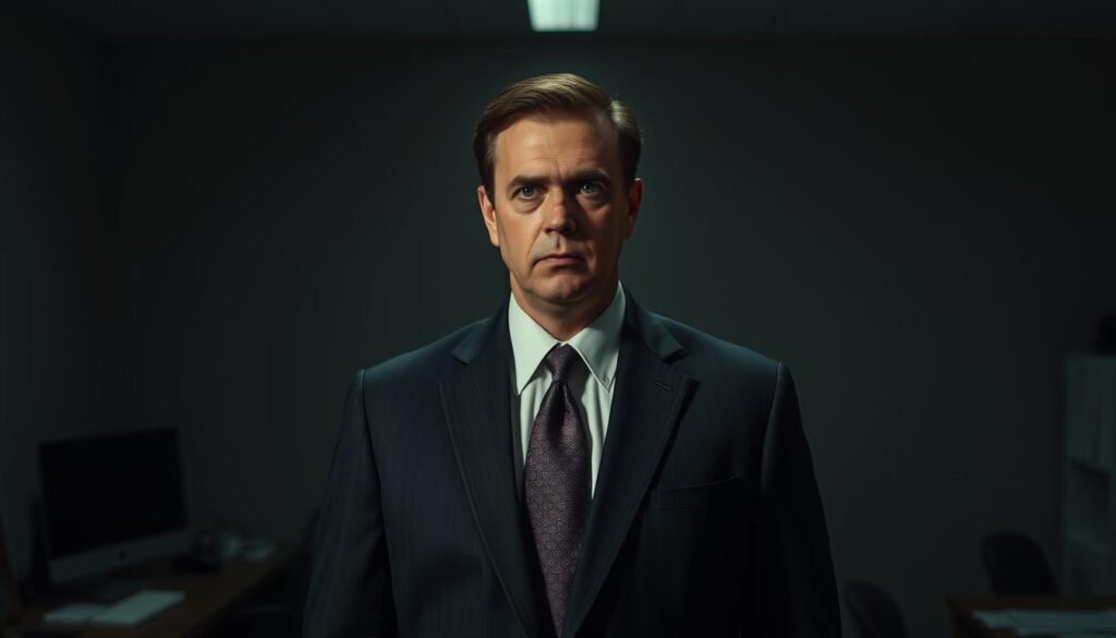 A professional-looking fraudulent UTown casino agent standing in a dimly lit office, with a stoic expression on their face. The office is sparsely decorated, with a desktop computer and a few generic office supplies in the background. The agent is wearing a well-tailored suit, creating an air of legitimacy. The lighting is harsh, casting dramatic shadows that emphasize the agent's stern features, hinting at the deceptive nature of their activities. The overall atmosphere is one of unease and mistrust, conveying the unscrupulous tactics employed by these fraudulent representatives. A professional-looking fraudulent UTown casino agent standing in a dimly lit office, with a stoic expression on their face. The office is sparsely decorated, with a desktop computer and a few generic office supplies in the background. The agent is wearing a well-tailored suit, creating an air of legitimacy. The lighting is harsh, casting dramatic shadows that emphasize the agent's stern features, hinting at the deceptive nature of their activities. The overall atmosphere is one of unease and mistrust, conveying the unscrupulous tactics employed by these fraudulent representatives.