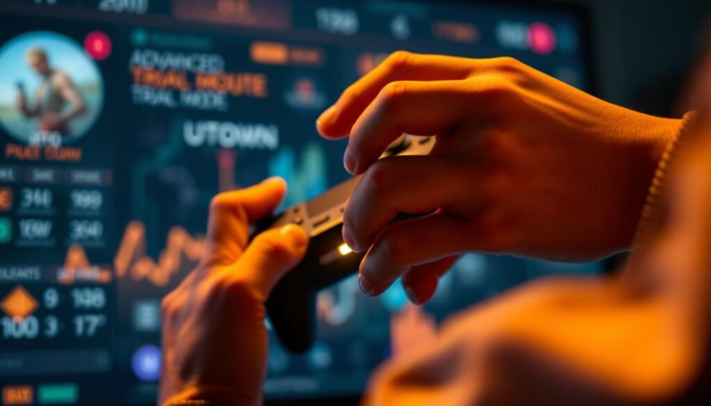 A detailed closeup view of a player's hands skillfully controlling a simulated game controller, set against a blurred background of the UTown gaming platform's advanced trial mode interface. Warm lighting casts a focused glow, emphasizing the player's concentration and mastery of the game's advanced techniques. The controller's buttons and joysticks are highlighted, conveying a sense of precise, tactile interaction. The overall mood is one of immersion, skill, and the thrill of mastering a challenging gaming experience within the UTown trial environment. A detailed closeup view of a player's hands skillfully controlling a simulated game controller, set against a blurred background of the UTown gaming platform's advanced trial mode interface. Warm lighting casts a focused glow, emphasizing the player's concentration and mastery of the game's advanced techniques. The controller's buttons and joysticks are highlighted, conveying a sense of precise, tactile interaction. The overall mood is one of immersion, skill, and the thrill of mastering a challenging gaming experience within the UTown trial environment.